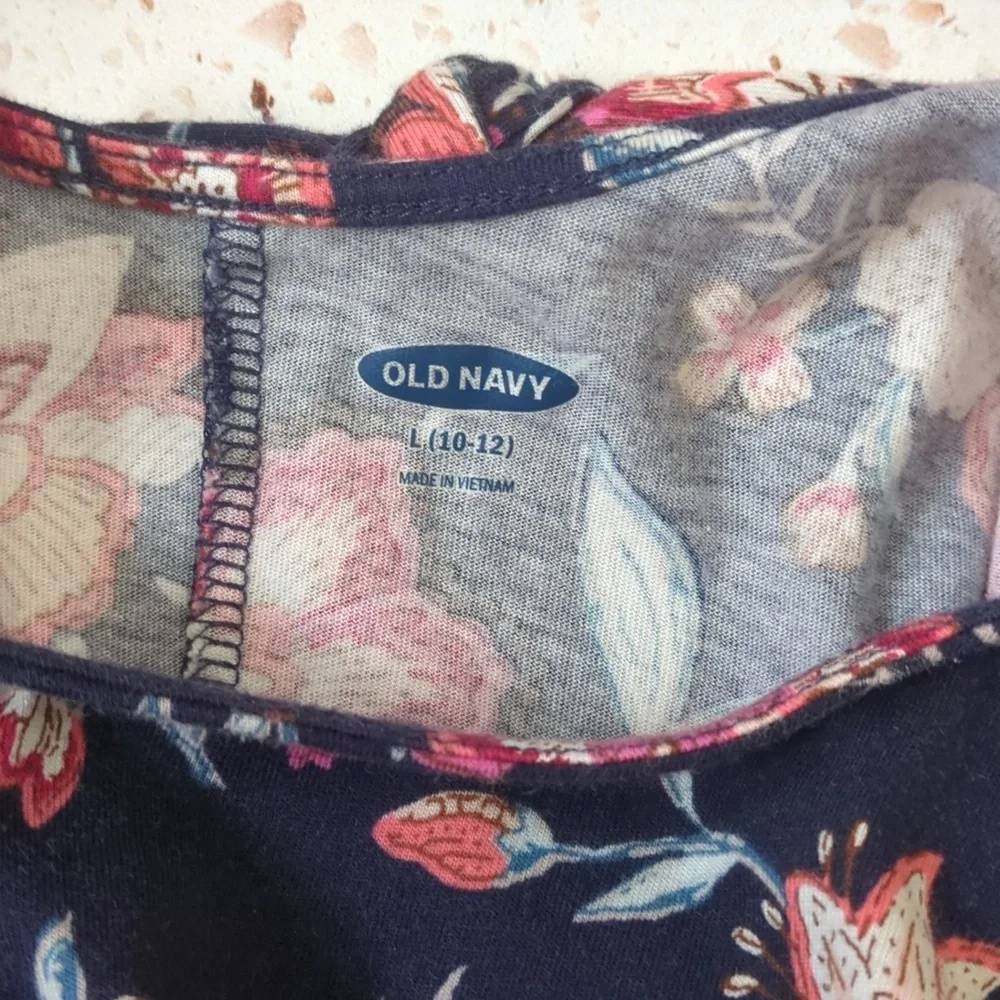 Old Navy | Knit Floral Print Dress Scoop Back Tie Navy Blue | L (10-12)